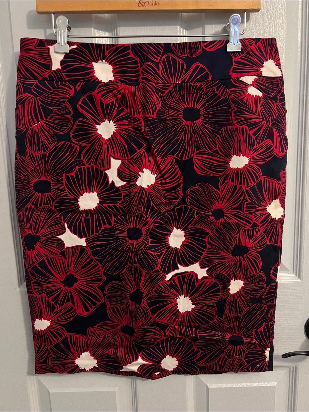 Charter Club Red & Black Floral Pencil Skirt